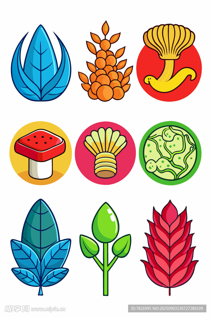 多樣蔬菜與葉子圖標(biāo)集合