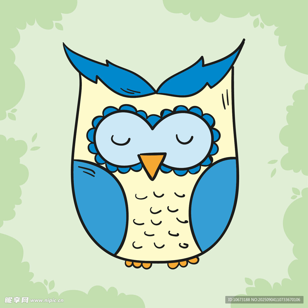 可愛閉眼貓頭鷹插畫