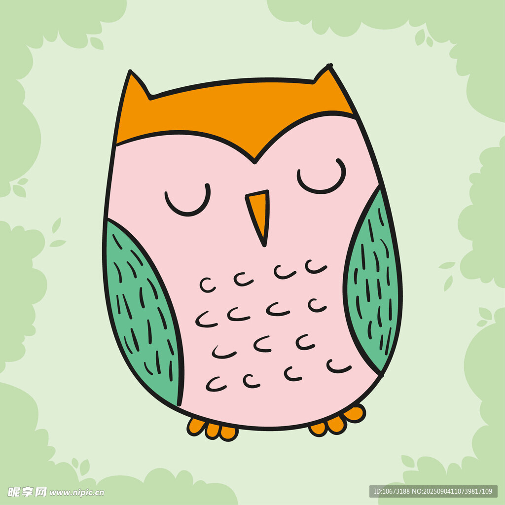 可愛閉眼貓頭鷹插畫