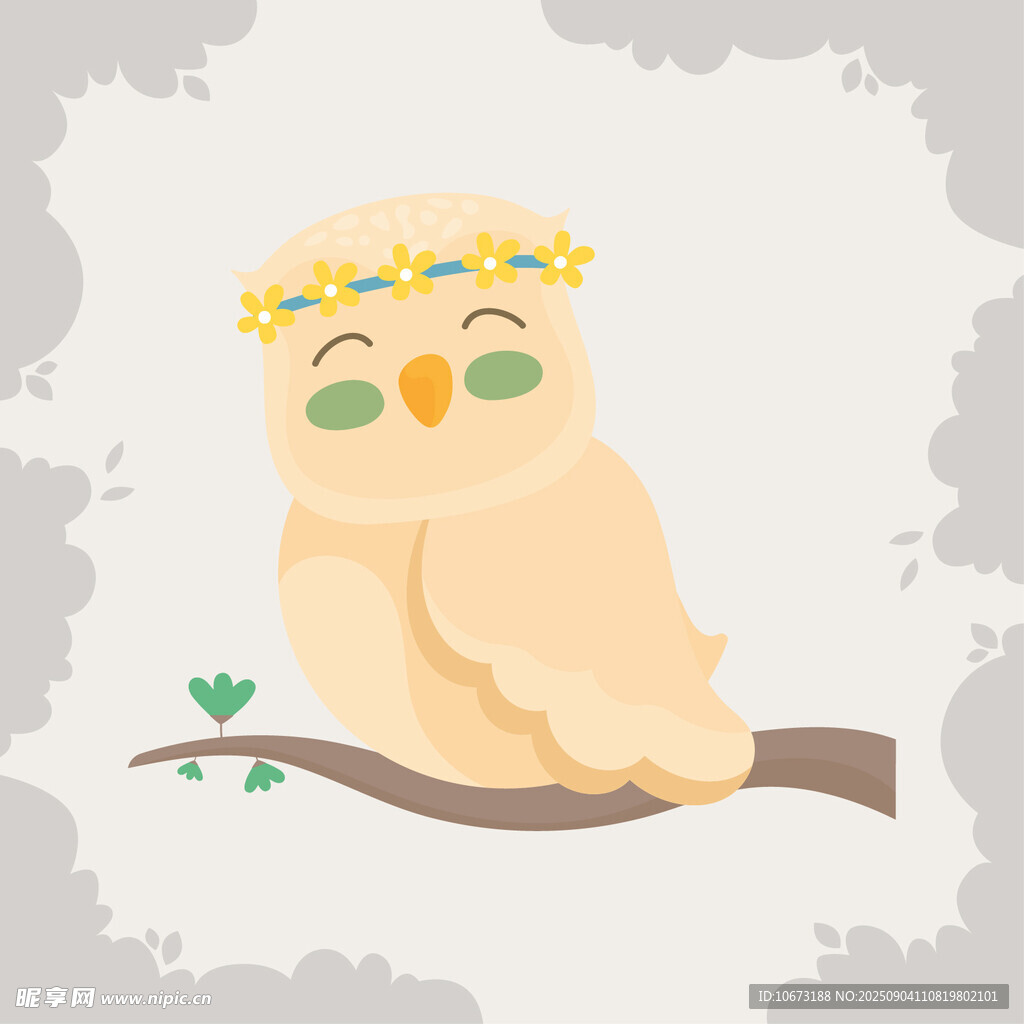 頭戴花環(huán)的可愛貓頭鷹