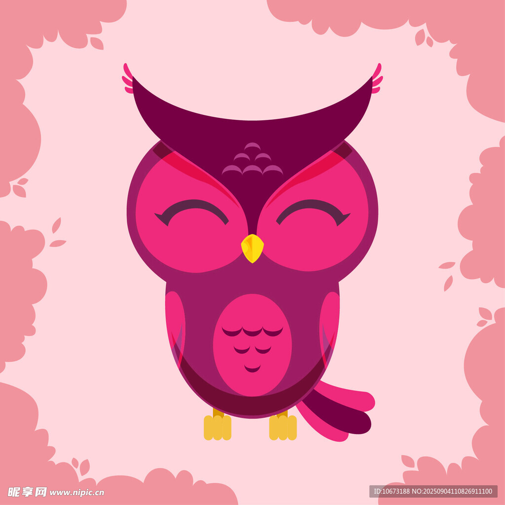 可愛粉色貓頭鷹插畫