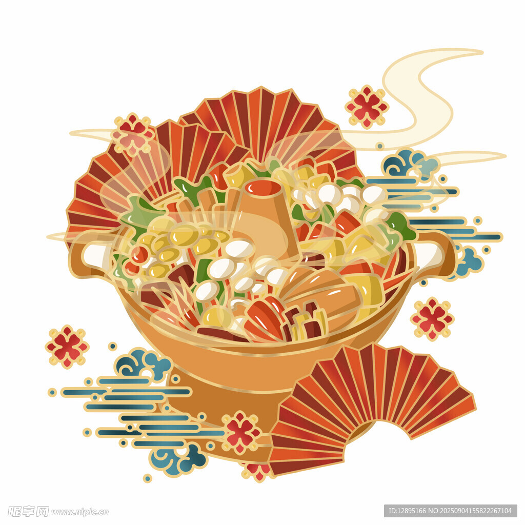 中式火鍋美食插畫