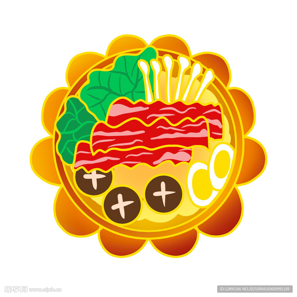 美味豐盛的卡通風(fēng)格食物拼盤