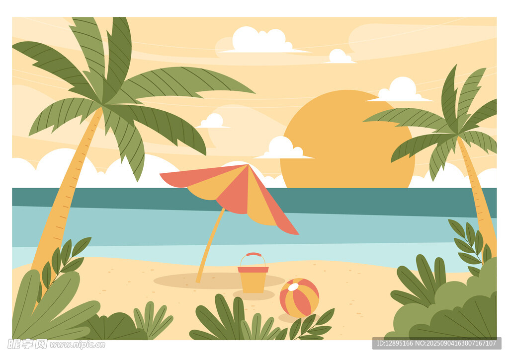 夏日海灘愜意度假場景