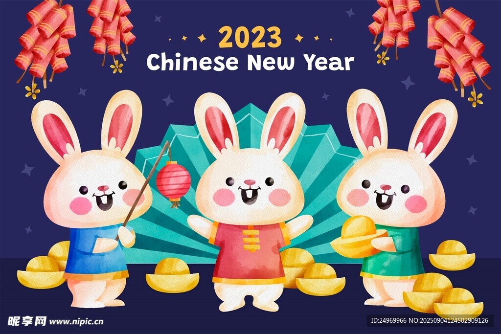 2023兔年新春可愛雙兔賀歲
