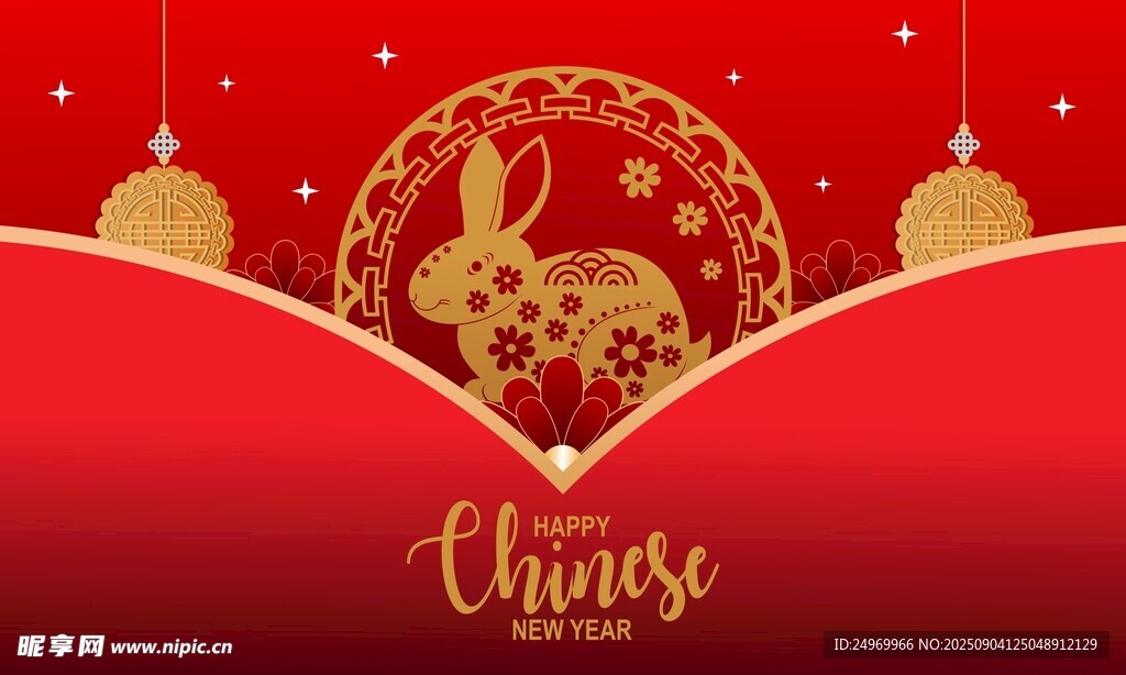 紅色喜慶兔年圣誕裝飾圖