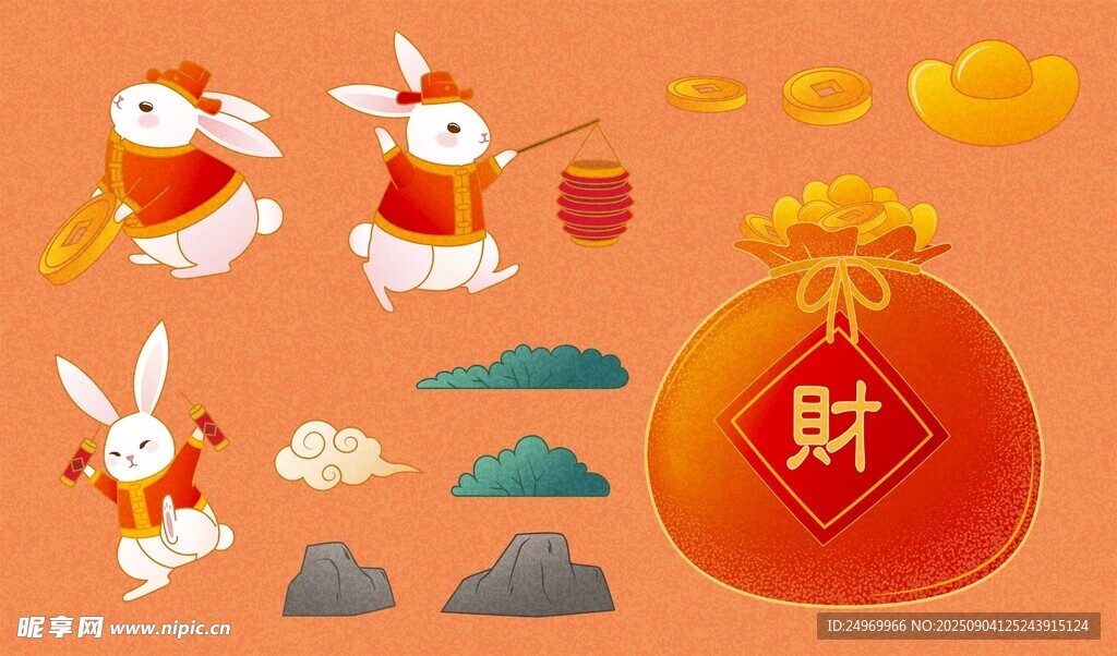 兔年財運元素插畫