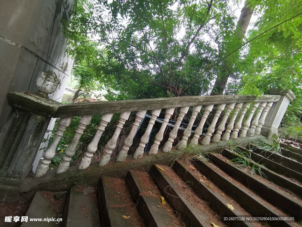 戶外石制樓梯與綠植景觀