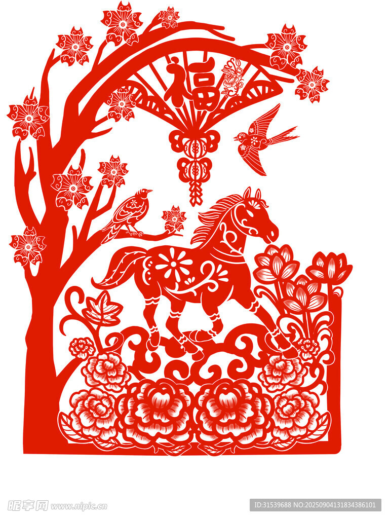中國風馬年形象插畫剪紙元素
