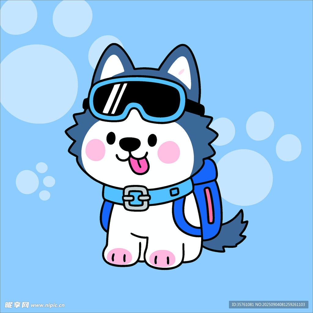 阿拉斯加犬創(chuàng)意抽象兒童手繪插畫