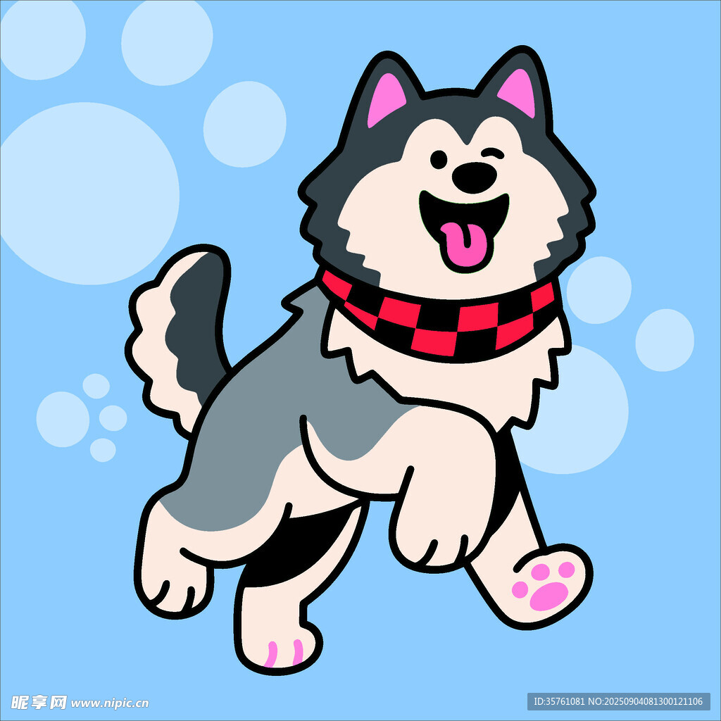 阿拉斯加犬創(chuàng)意抽象兒童手繪插畫