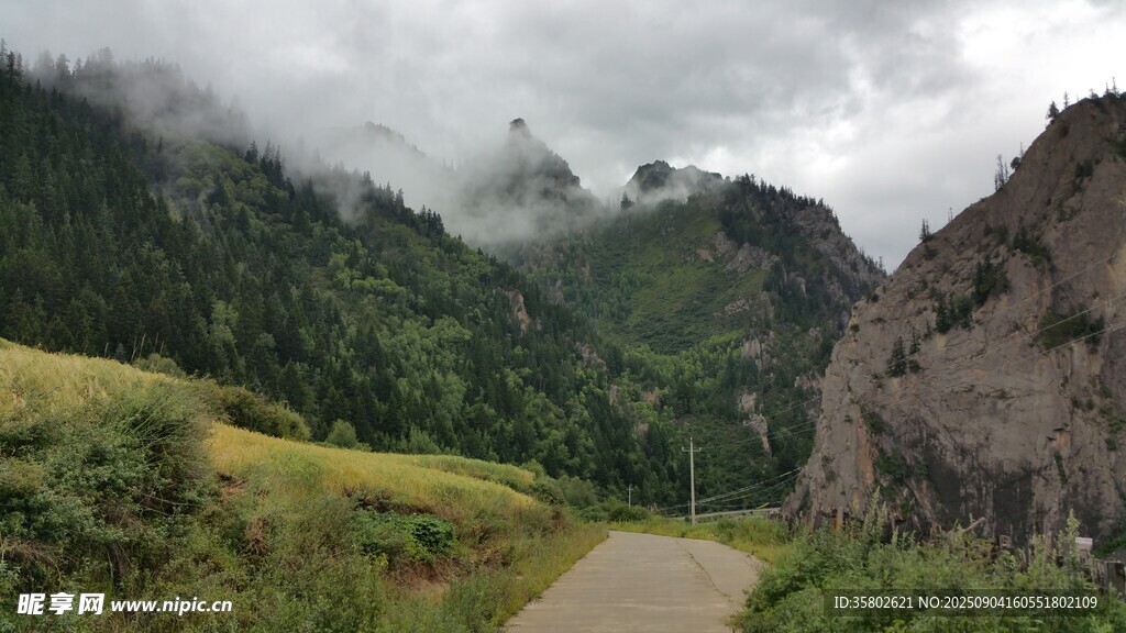 甘南扎山間小路云霧繚繞的美景