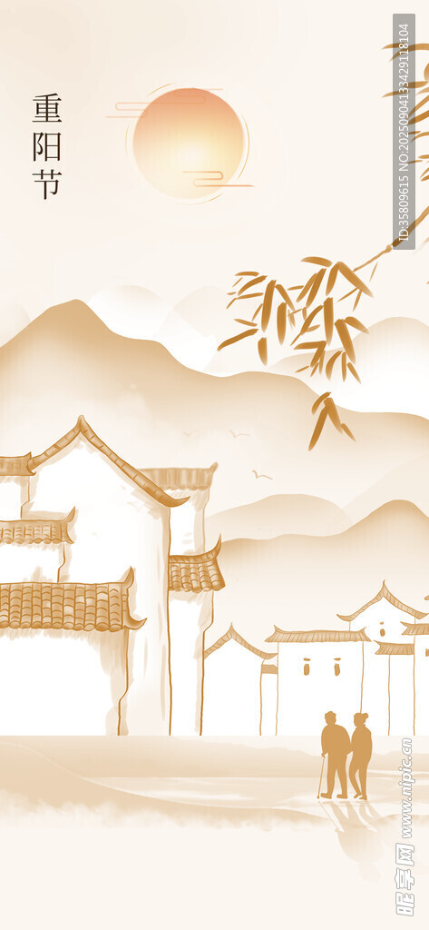 古風山水間的亭臺與飛鳥