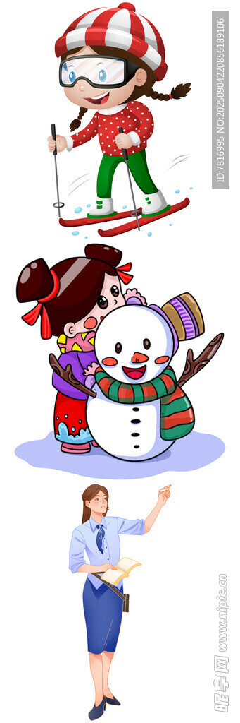 冬日歡樂場景人物與雪人