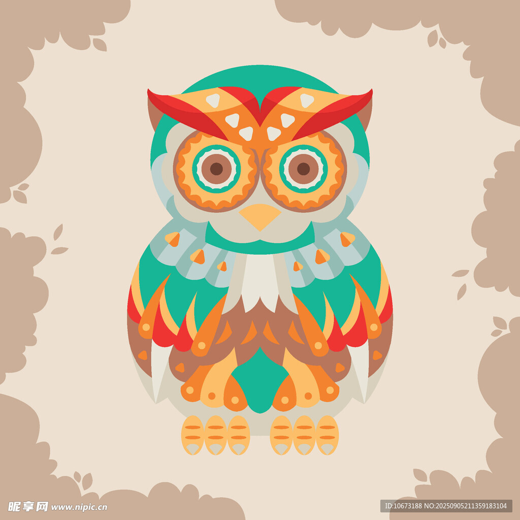 多彩貓頭鷹插畫圖案