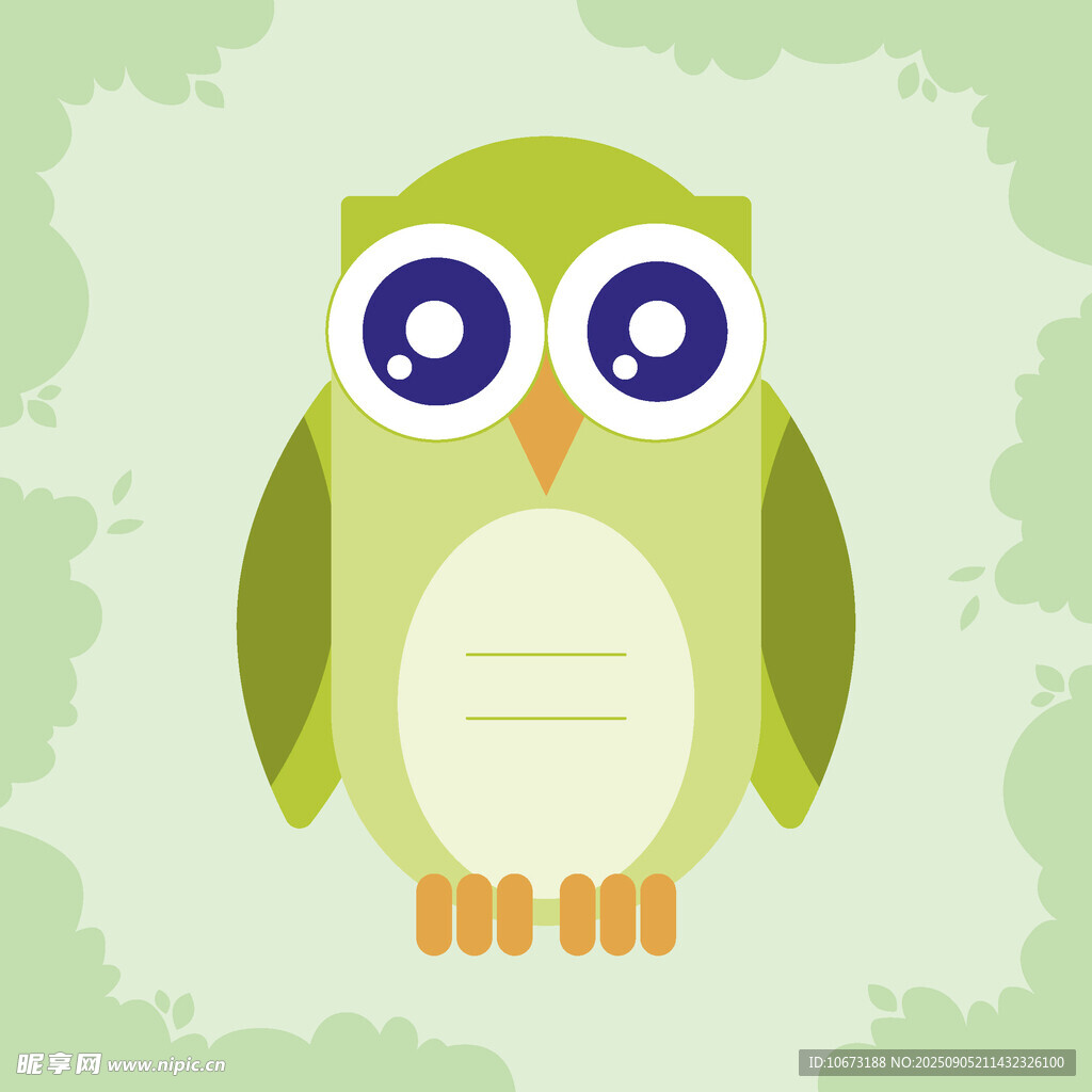 可愛綠貓頭鷹插畫