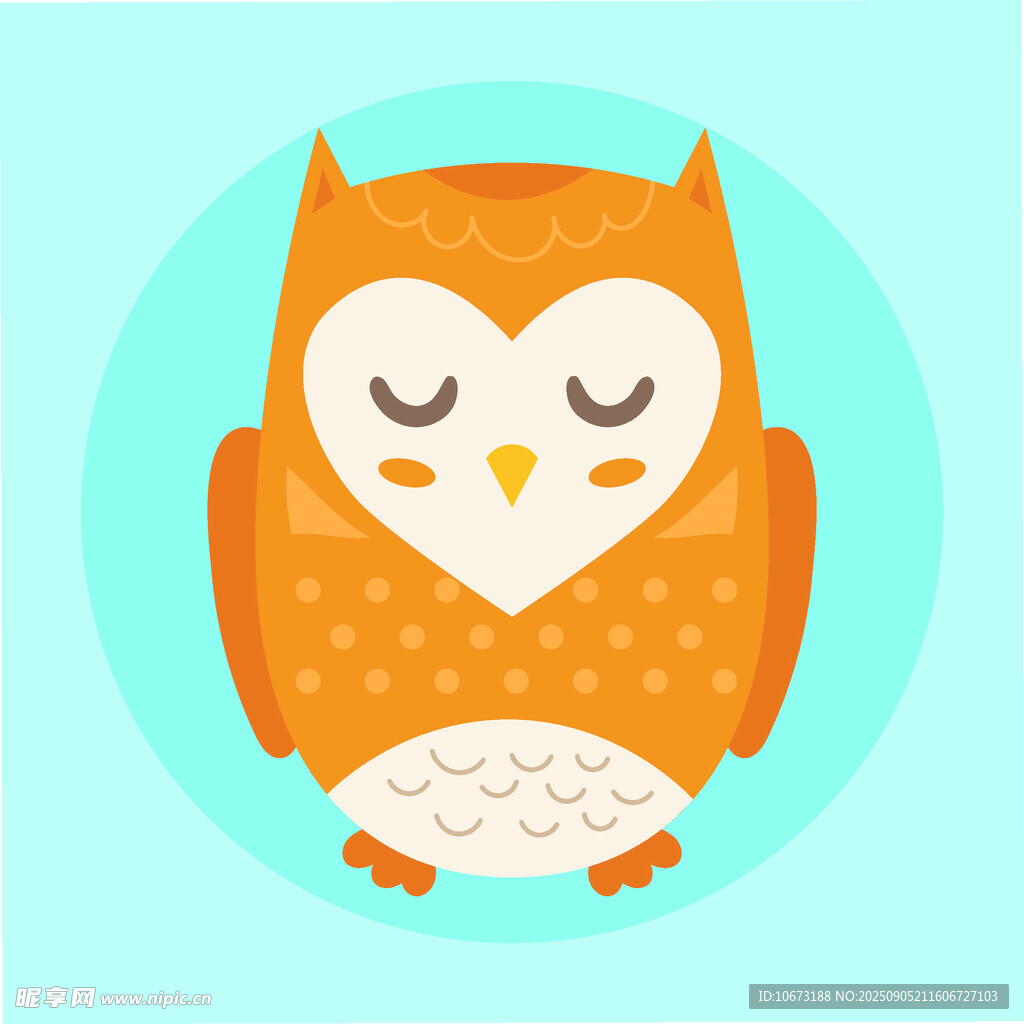 可愛閉眼貓頭鷹插畫
