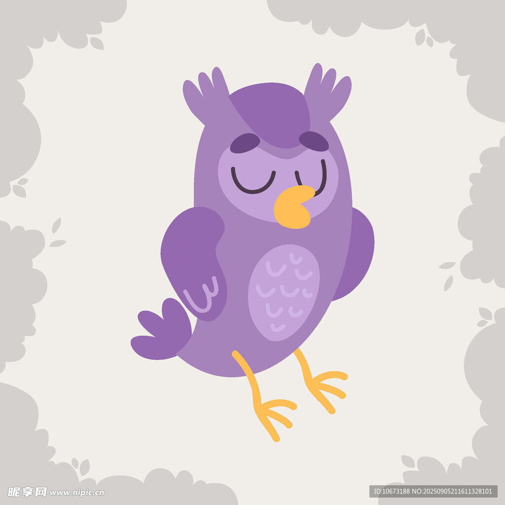 紫色閉眼貓頭鷹插畫