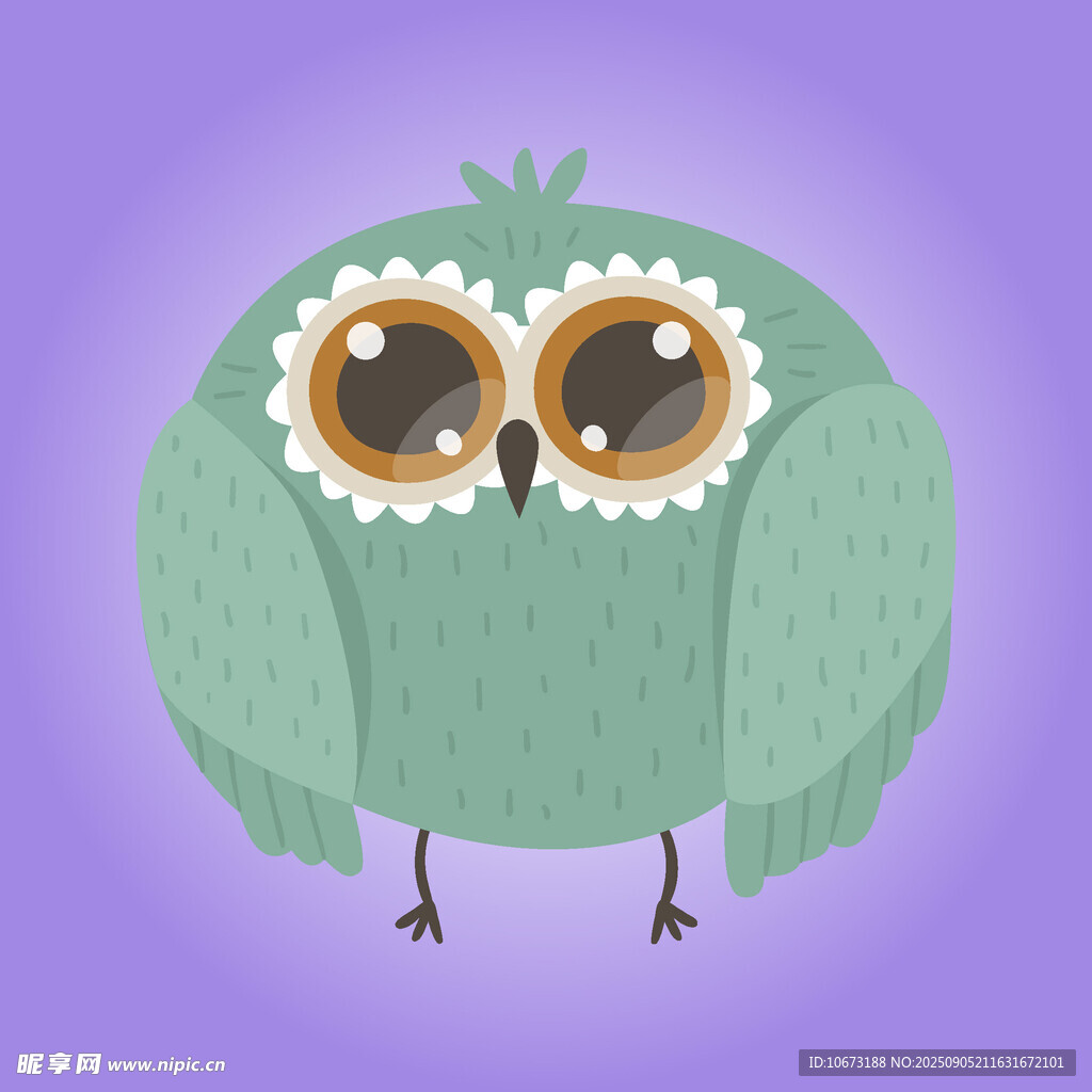 可愛綠貓頭鷹插畫