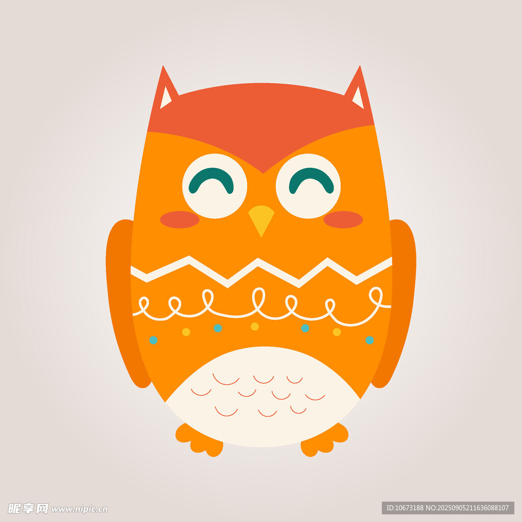 可愛橙色貓頭鷹插畫
