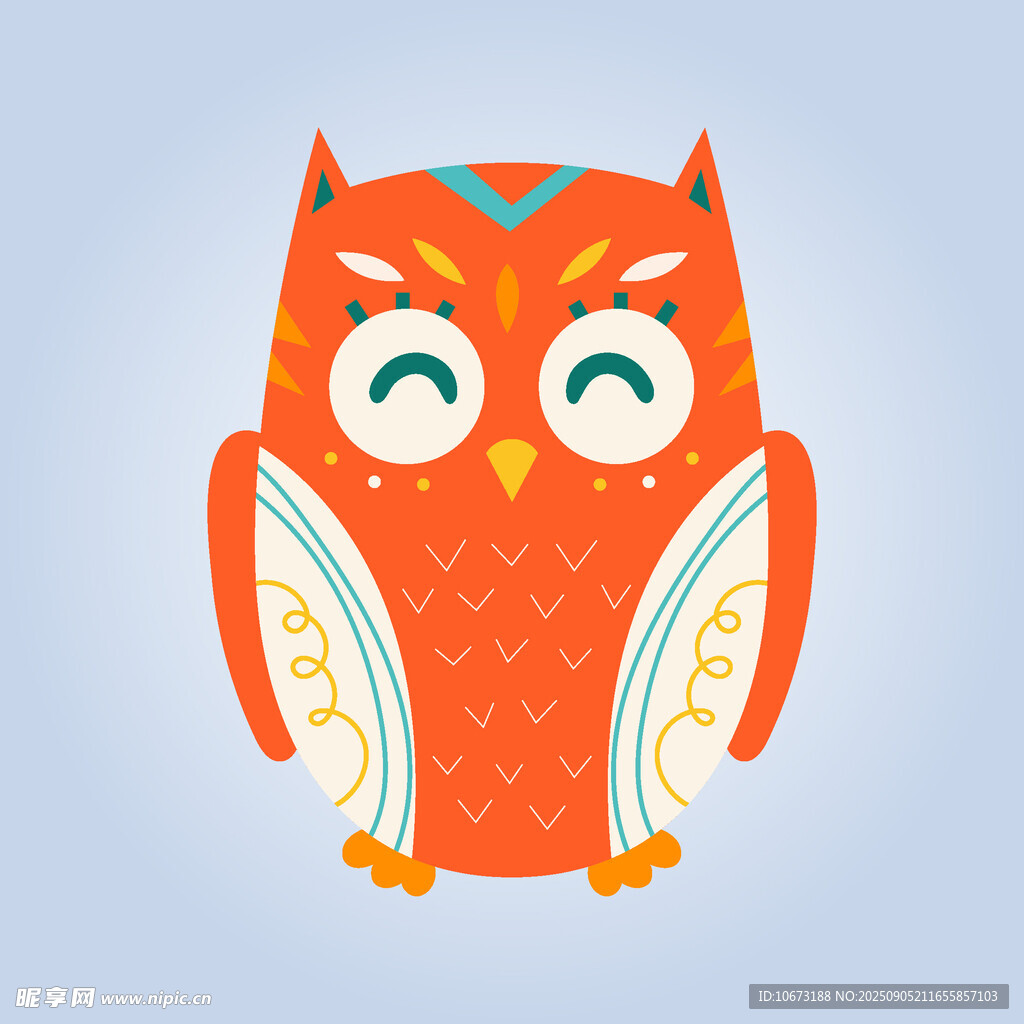 可愛橙色貓頭鷹插畫
