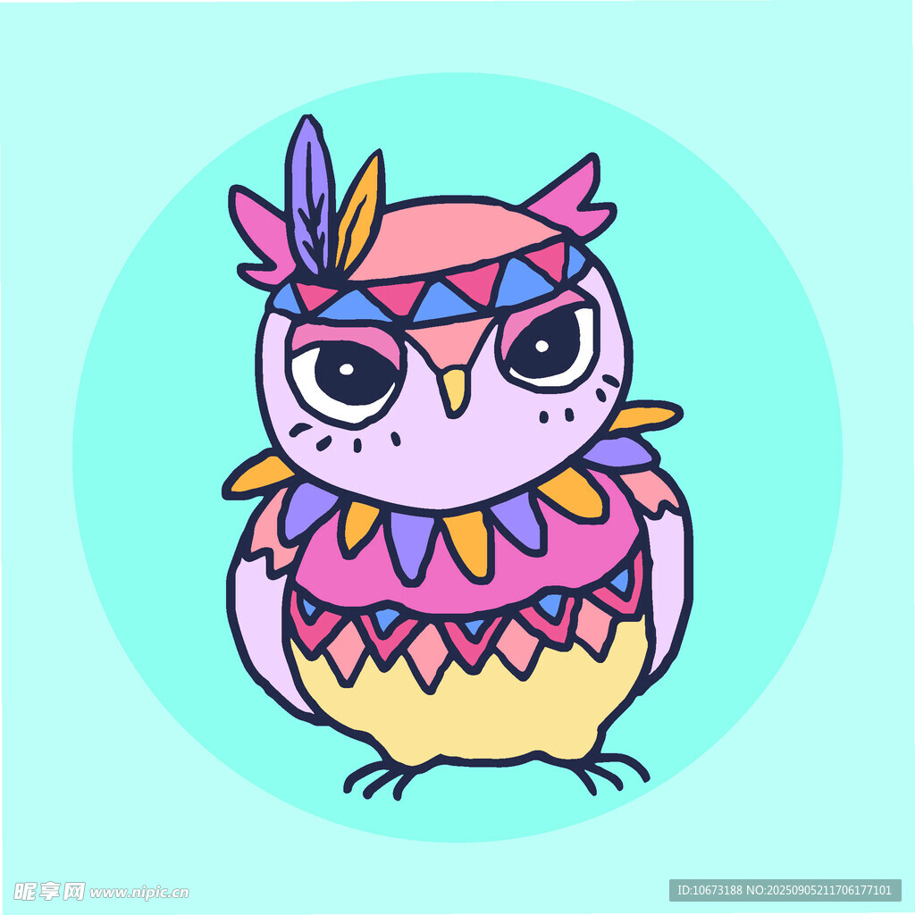 彩色裝飾風格貓頭鷹插畫