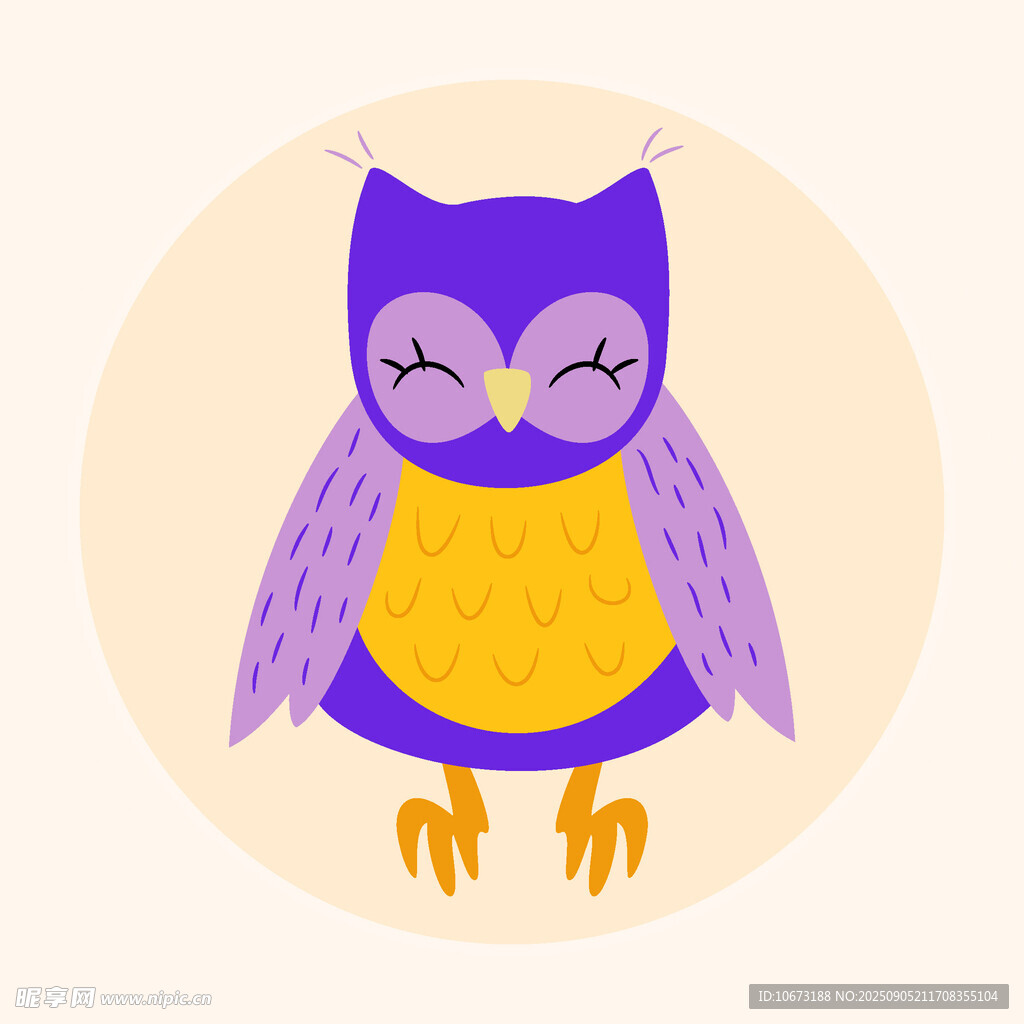 可愛閉眼貓頭鷹插畫