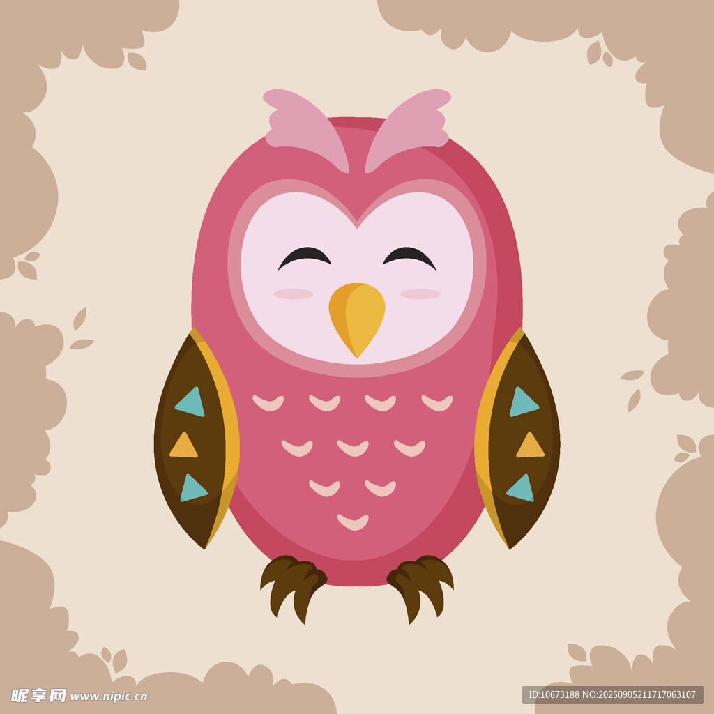 可愛粉色貓頭鷹插畫