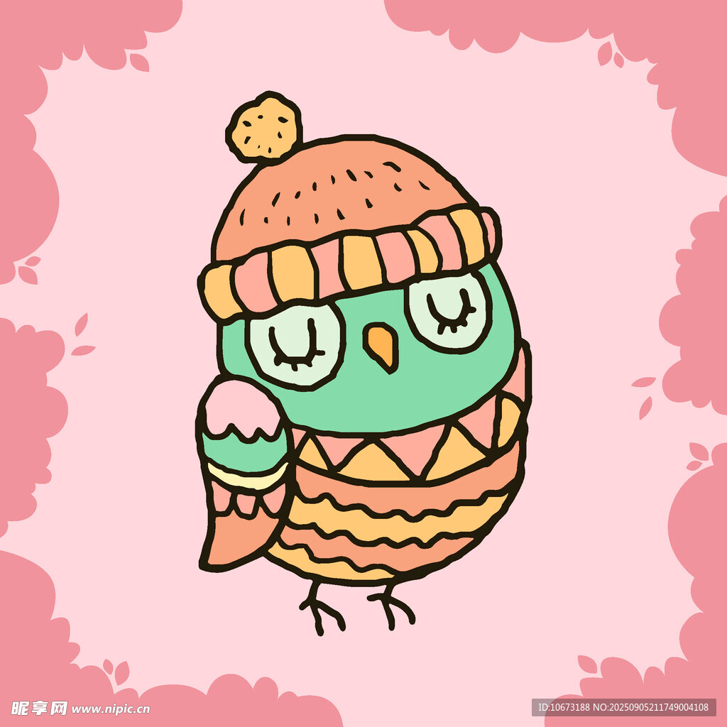 戴帽萌趣貓頭鷹插畫