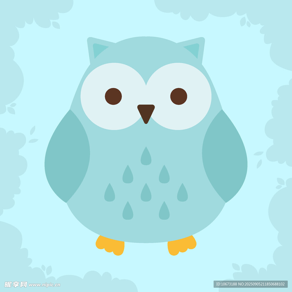 可愛藍(lán)貓頭鷹插畫