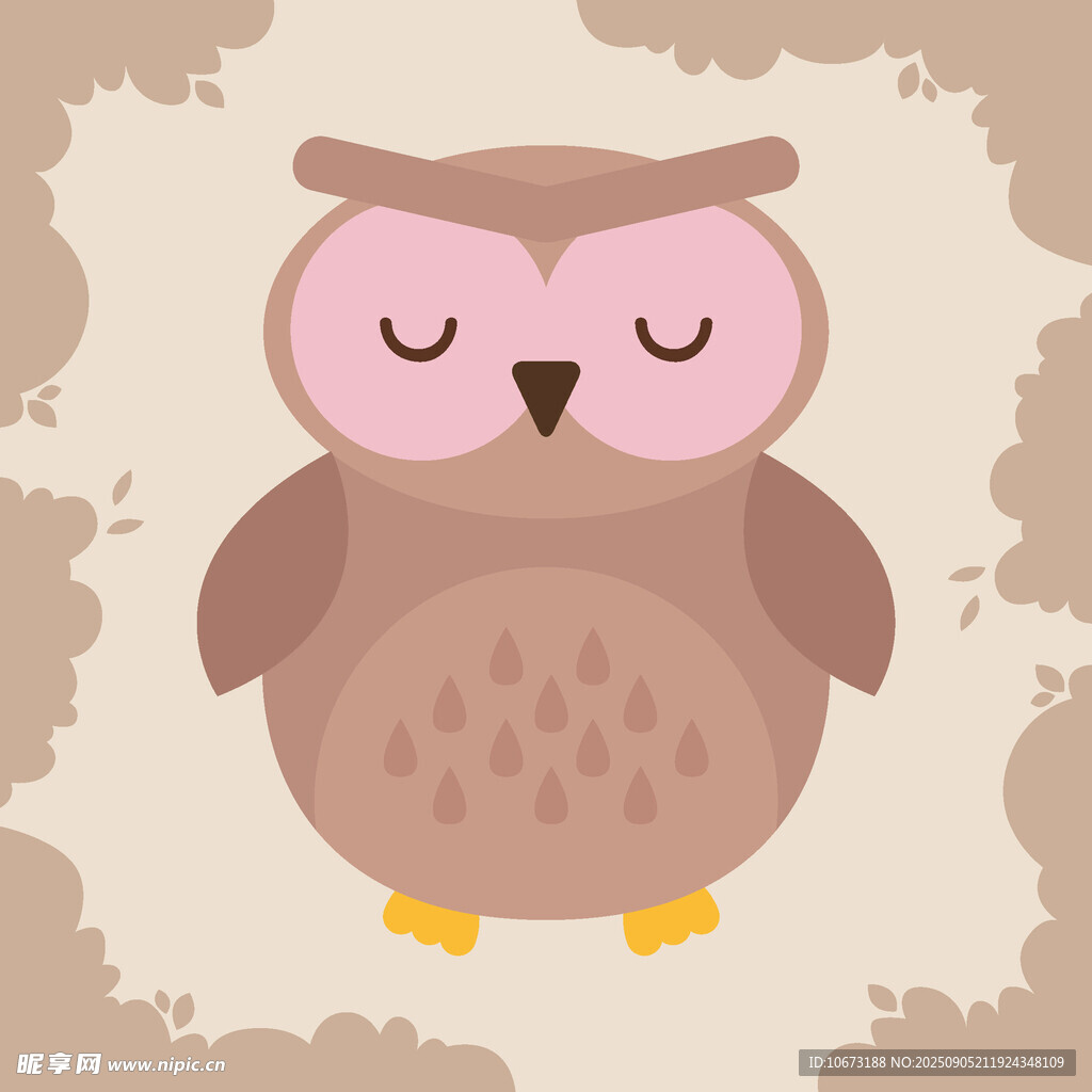 閉眼貓頭鷹卡通插畫