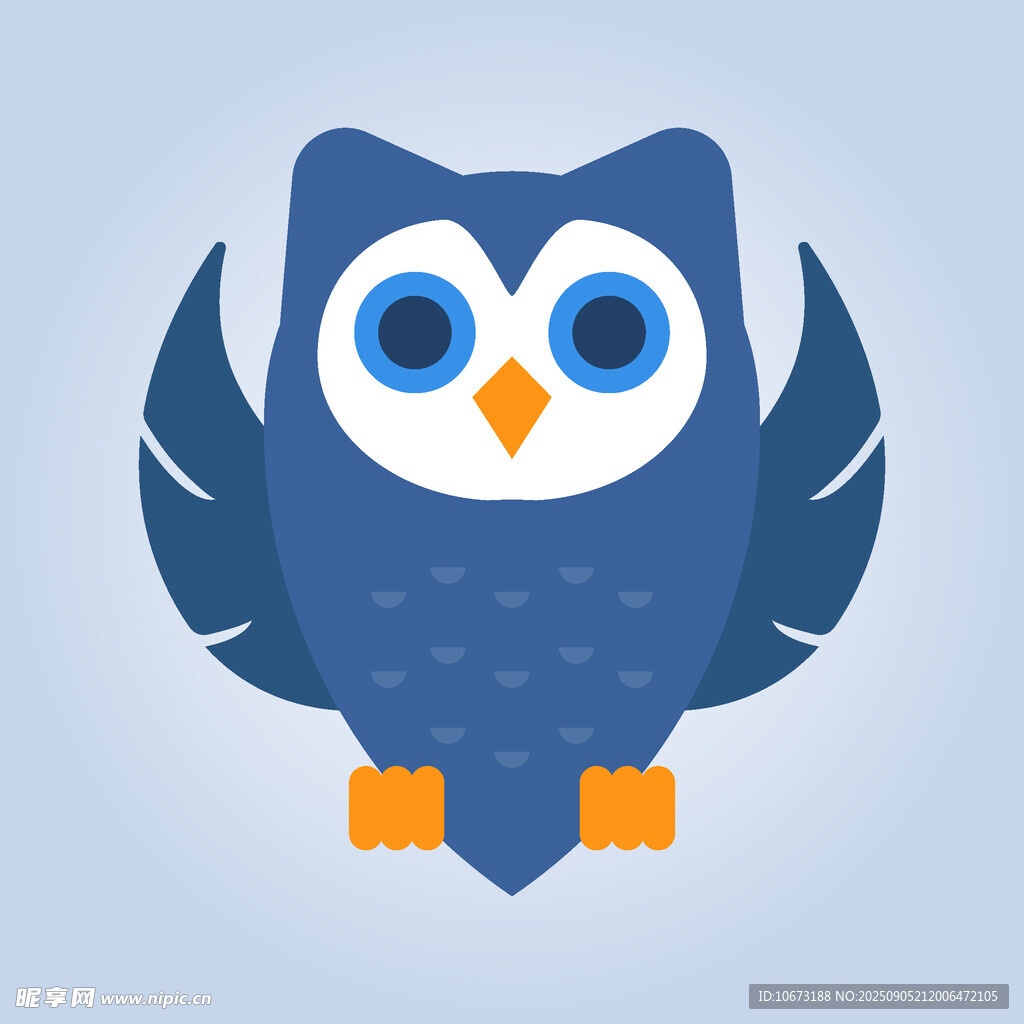 可愛藍(lán)色貓頭鷹插畫