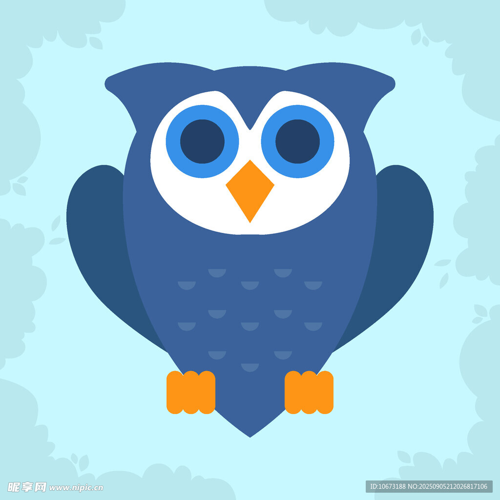 可愛藍色貓頭鷹插畫