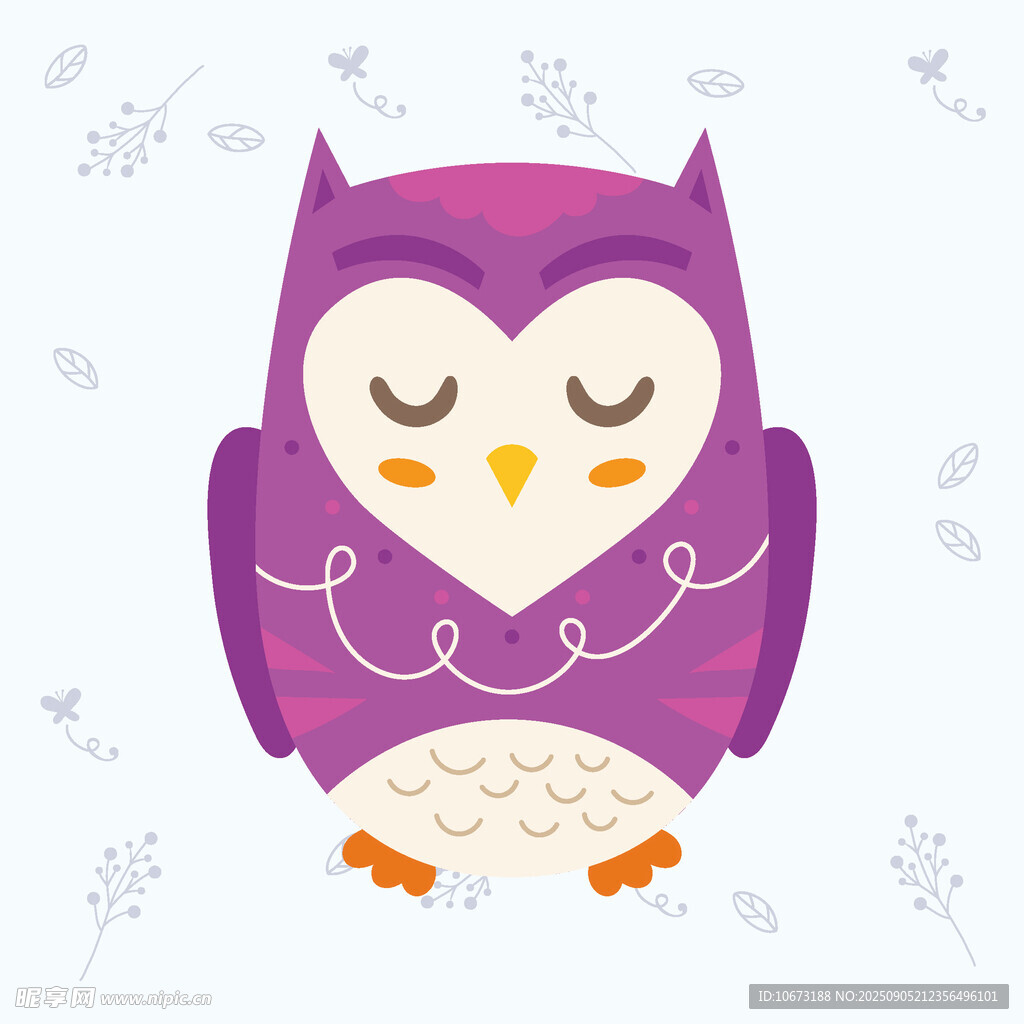 可愛(ài)紫色閉眼貓頭鷹插畫(huà)