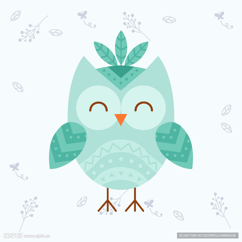 可愛綠貓頭鷹插畫