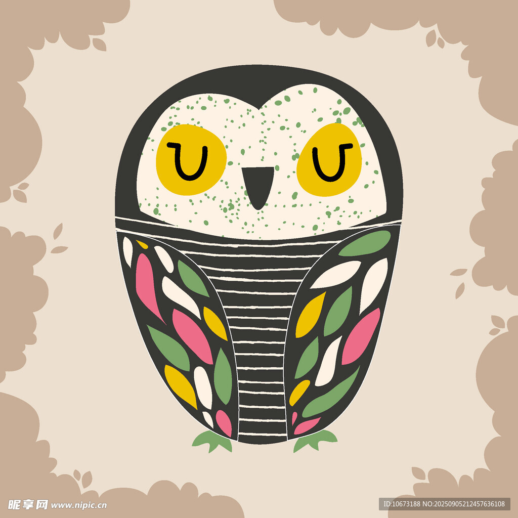 可愛貓頭鷹卡通形象插畫