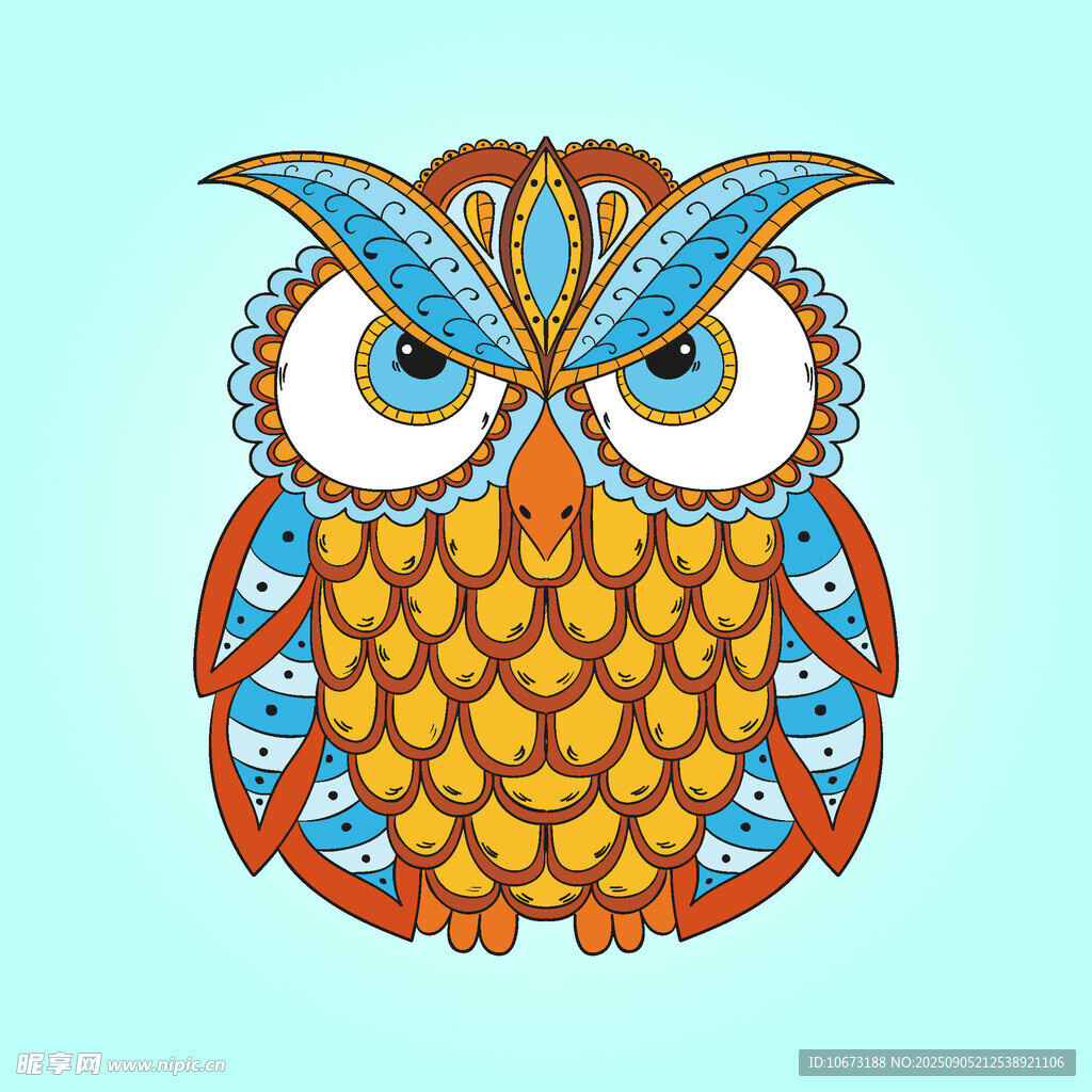 彩色花紋貓頭鷹插畫