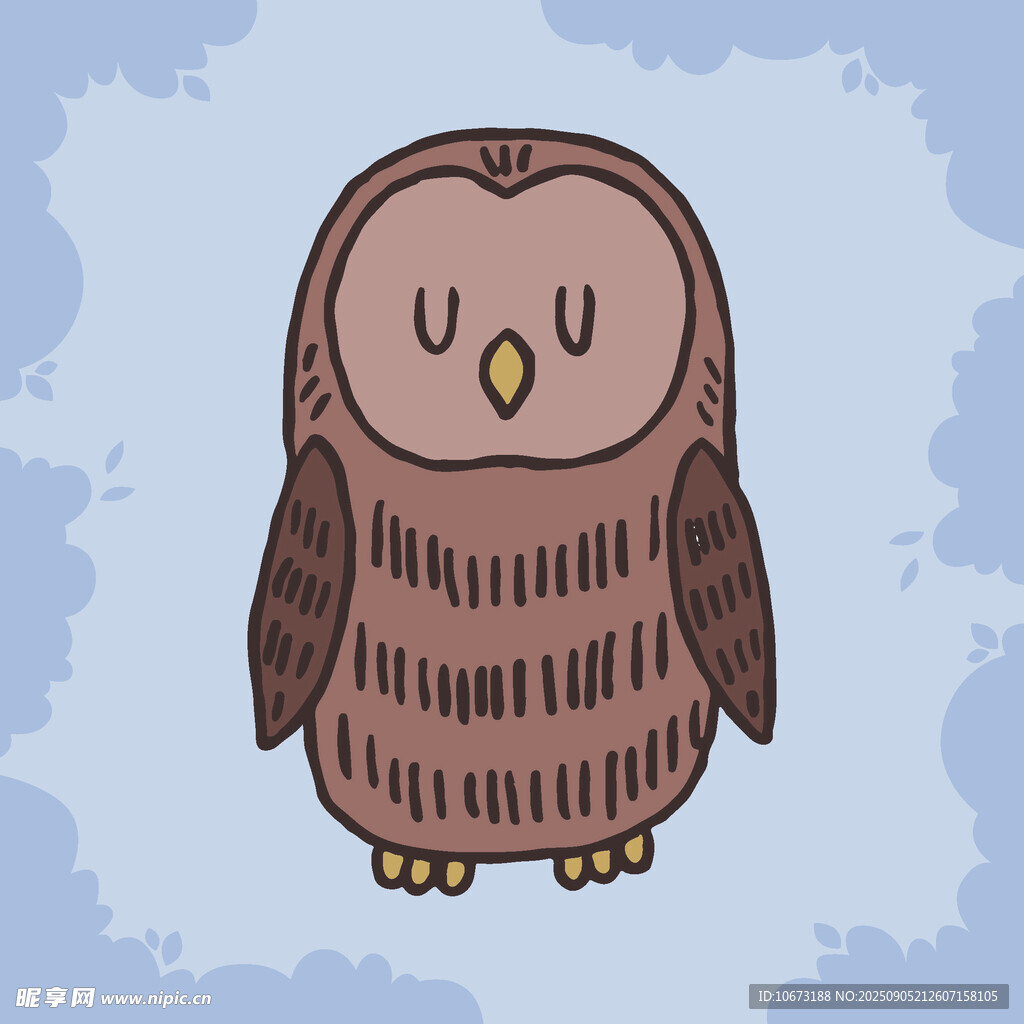 可愛閉眼貓頭鷹插畫