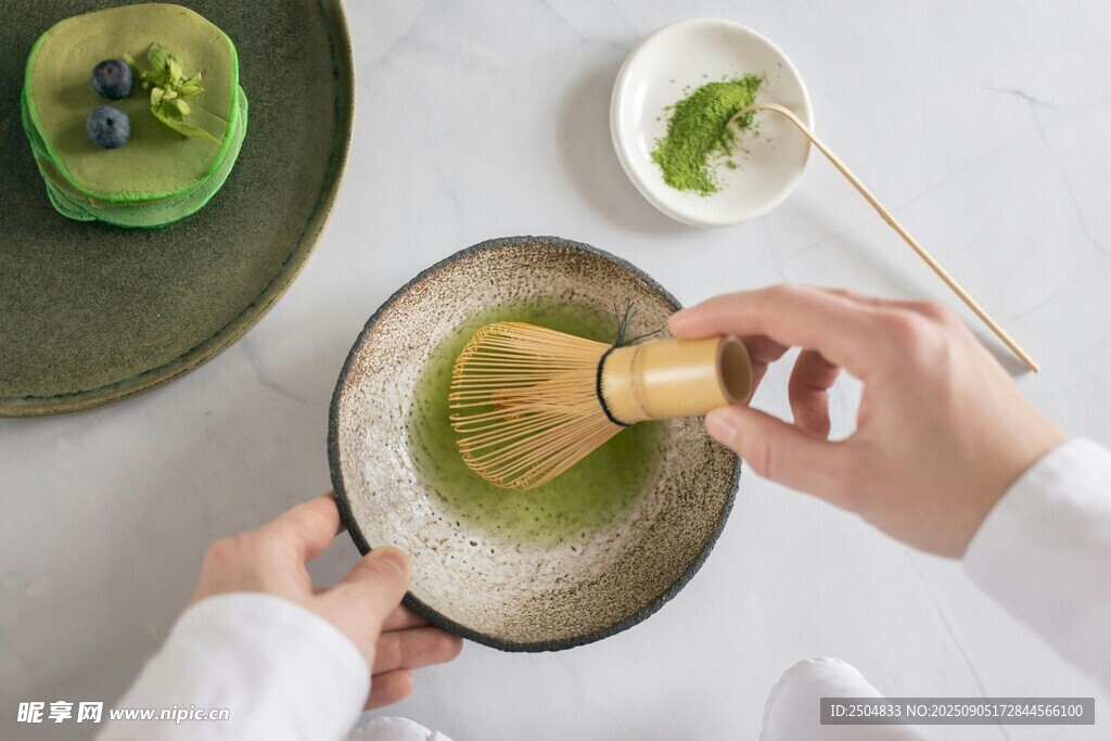 手作抹茶飲品過程展示