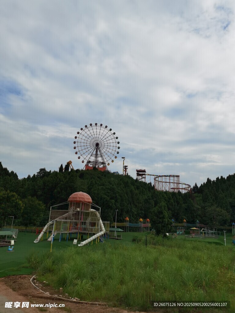 戶外草地旁的摩天輪景觀