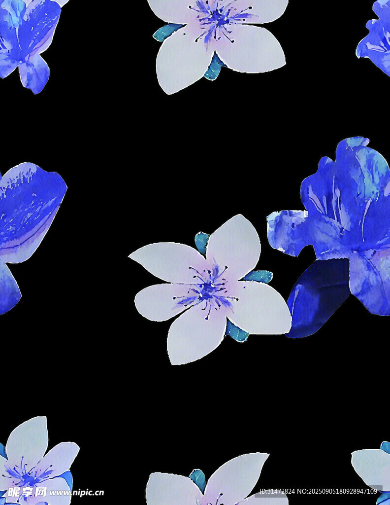 藍(lán)白花卉圖案   清新雅致