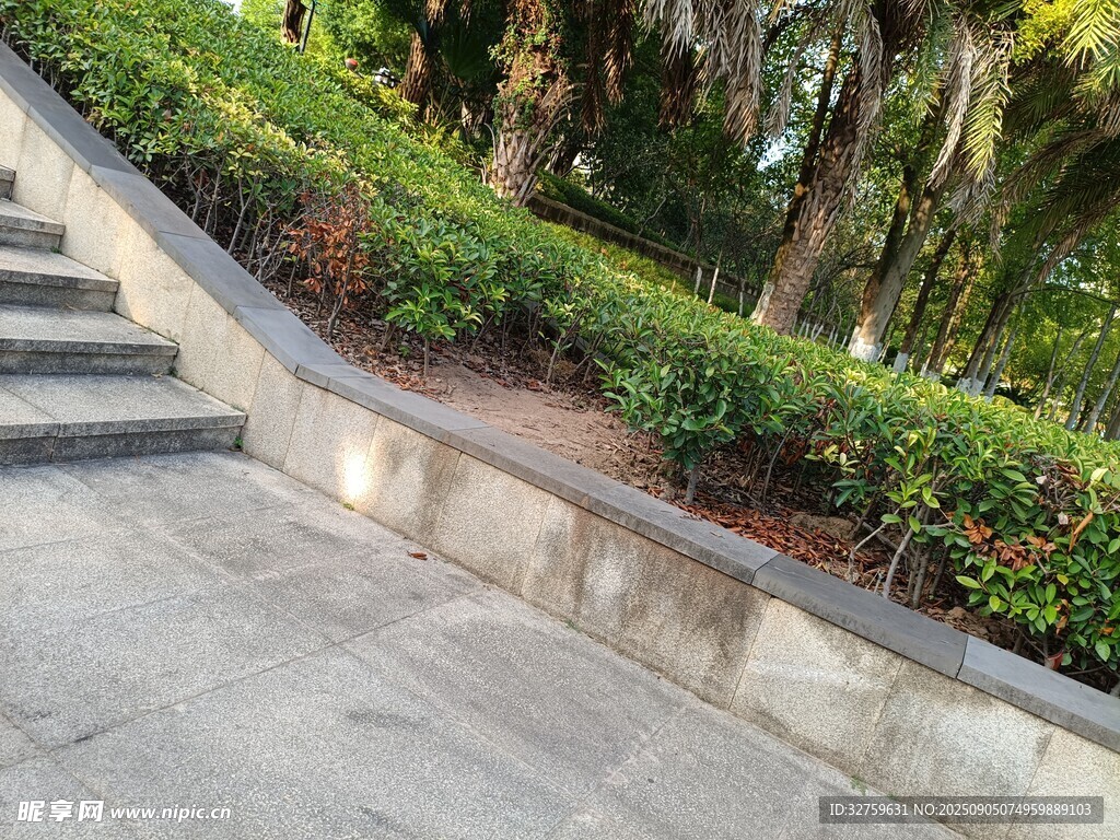 戶外綠植環(huán)繞的石階步道
