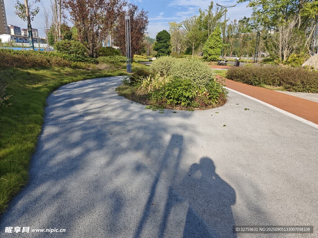 公園中蜿蜒的多彩步道