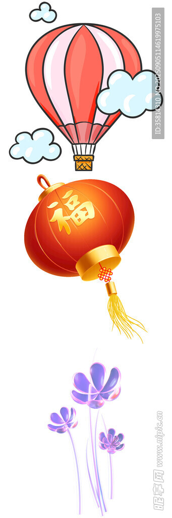 中秋熱氣球與花卉插畫(huà)