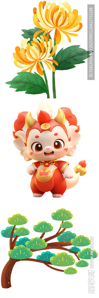 龍娃伴花樹新春好寓意
