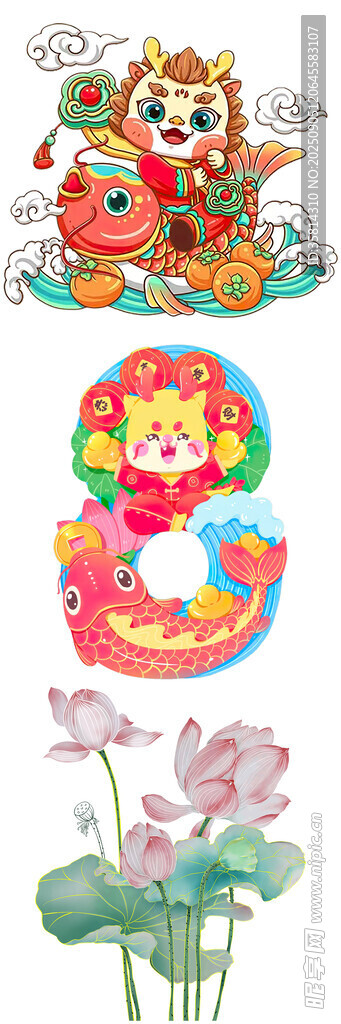 傳統(tǒng)民俗圖案與荷花組合