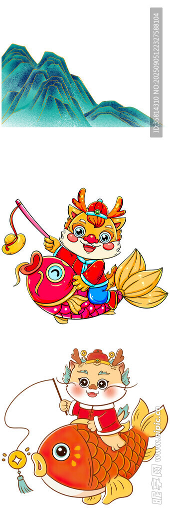 新春龍娃娃釣魚喜慶畫面