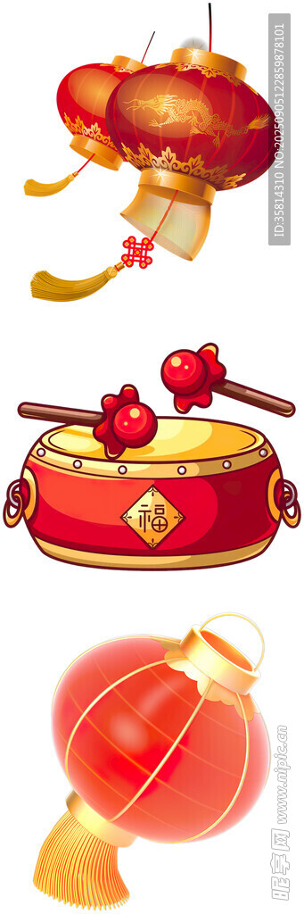 喜慶中式燈籠與鼓飾