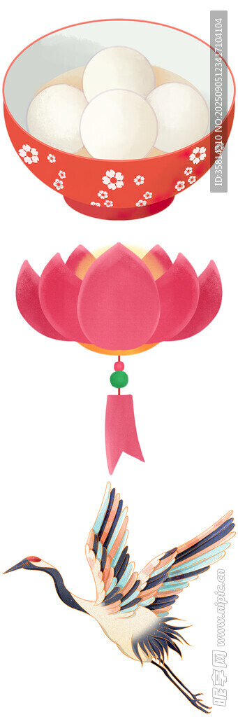 蓮花盤白鶴與湯圓組合