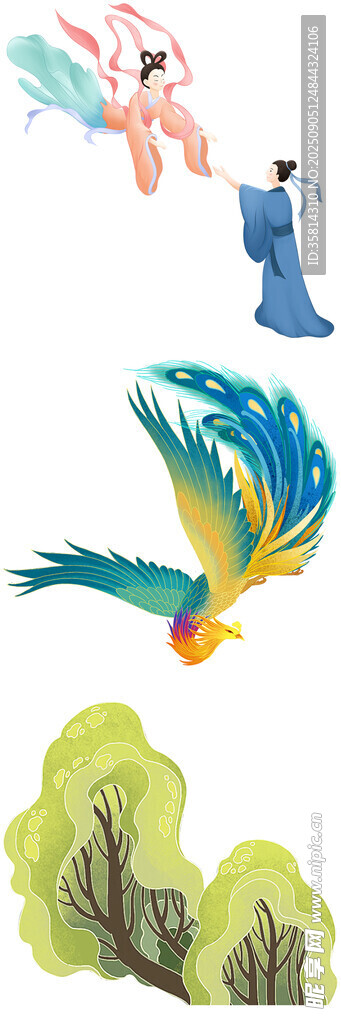 神話場景中的仙人與神鳥